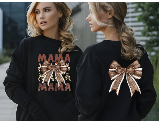 MAMA Leopard Coquette Sweatshirt Front and Back Design
