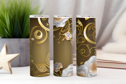 White and Gold Diamond Floral Tumbler