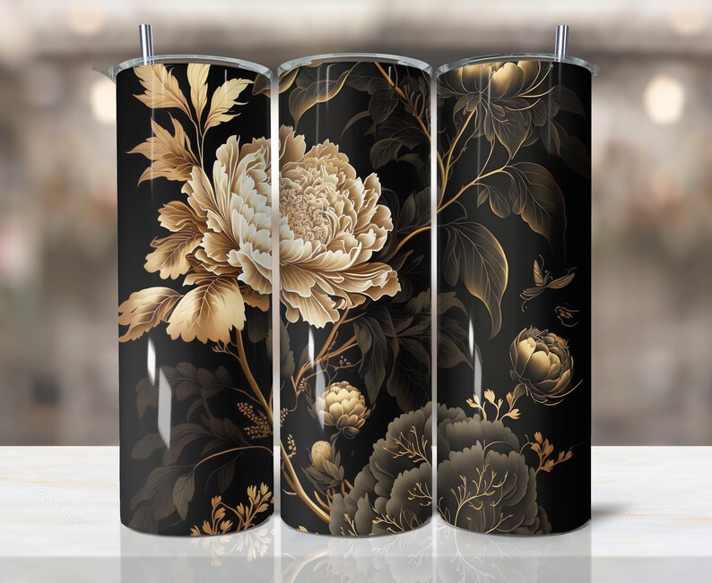 Black and Gold Floral Tumbler