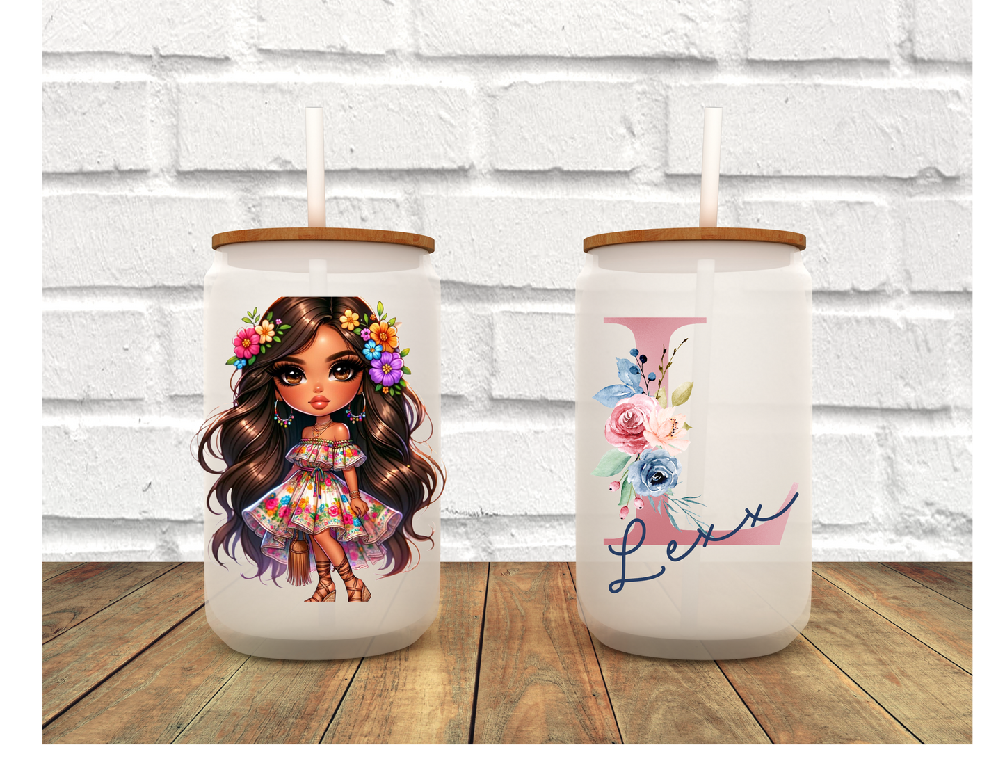 Floral Monogrammed Latina Glass Tumbler