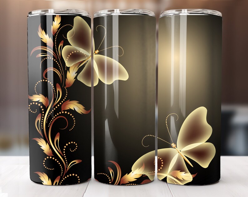 Gold and Black Butterfly Tumbler