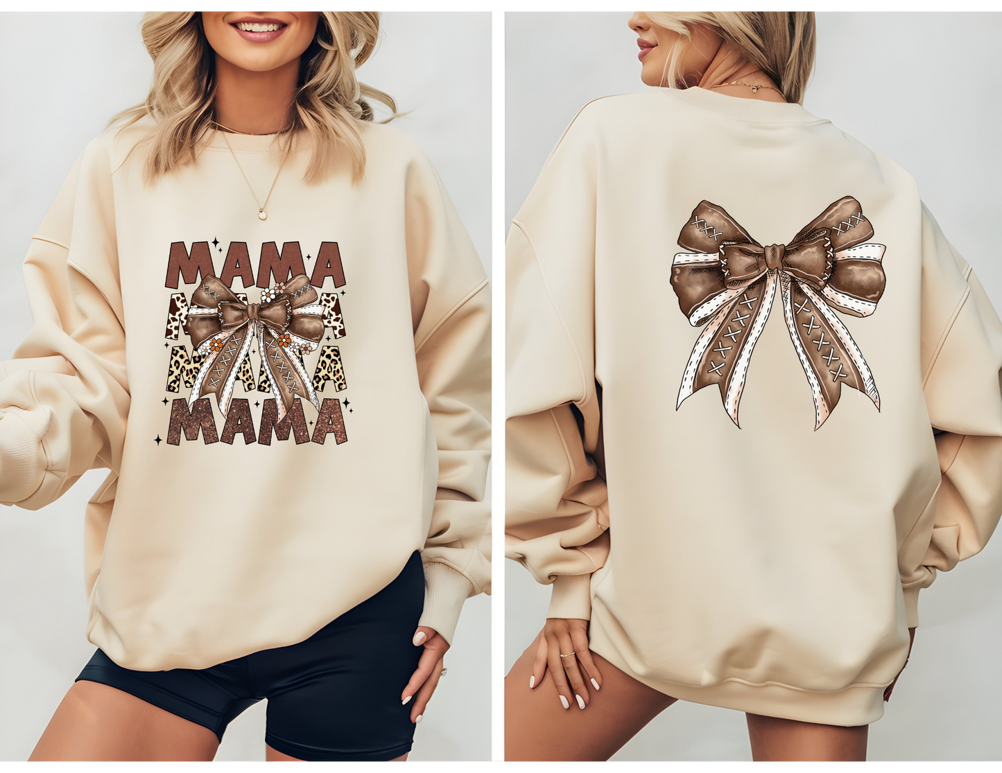 MAMA Leopard Coquette Sweatshirt Front and Back Design