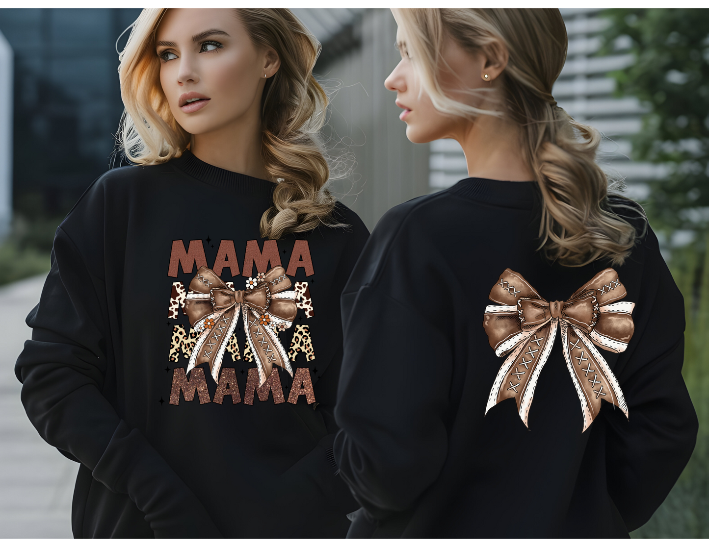 MAMA Leopard Coquette Sweatshirt Front and Back Design