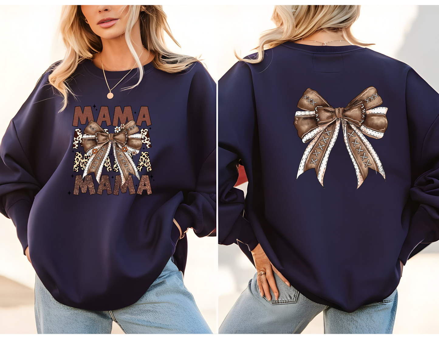 MAMA Leopard Coquette Sweatshirt Front and Back Design