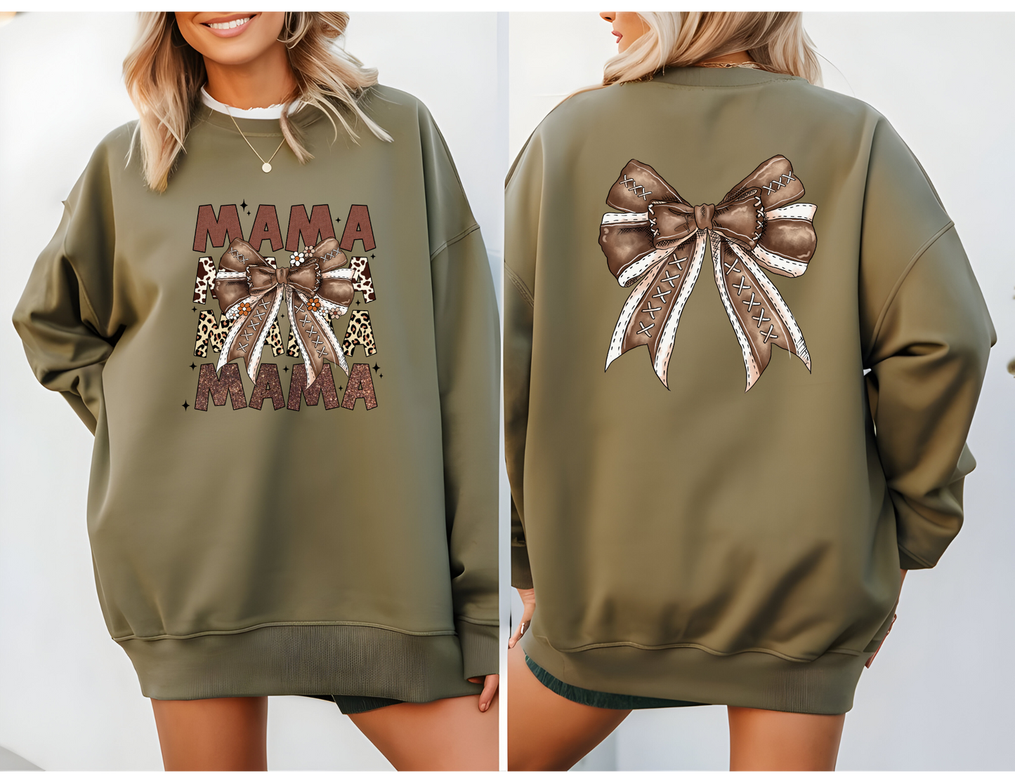 MAMA Leopard Coquette Sweatshirt Front and Back Design