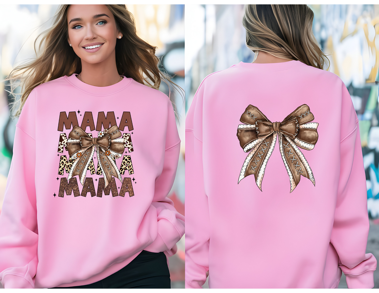 MAMA Leopard Coquette Sweatshirt Front and Back Design