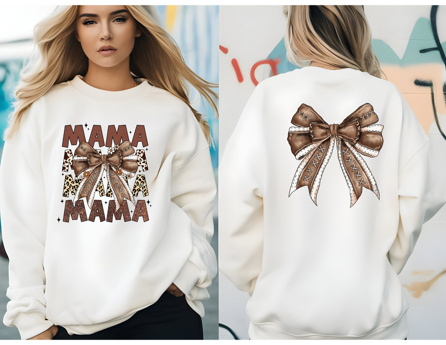 MAMA Leopard Coquette Sweatshirt Front and Back Design