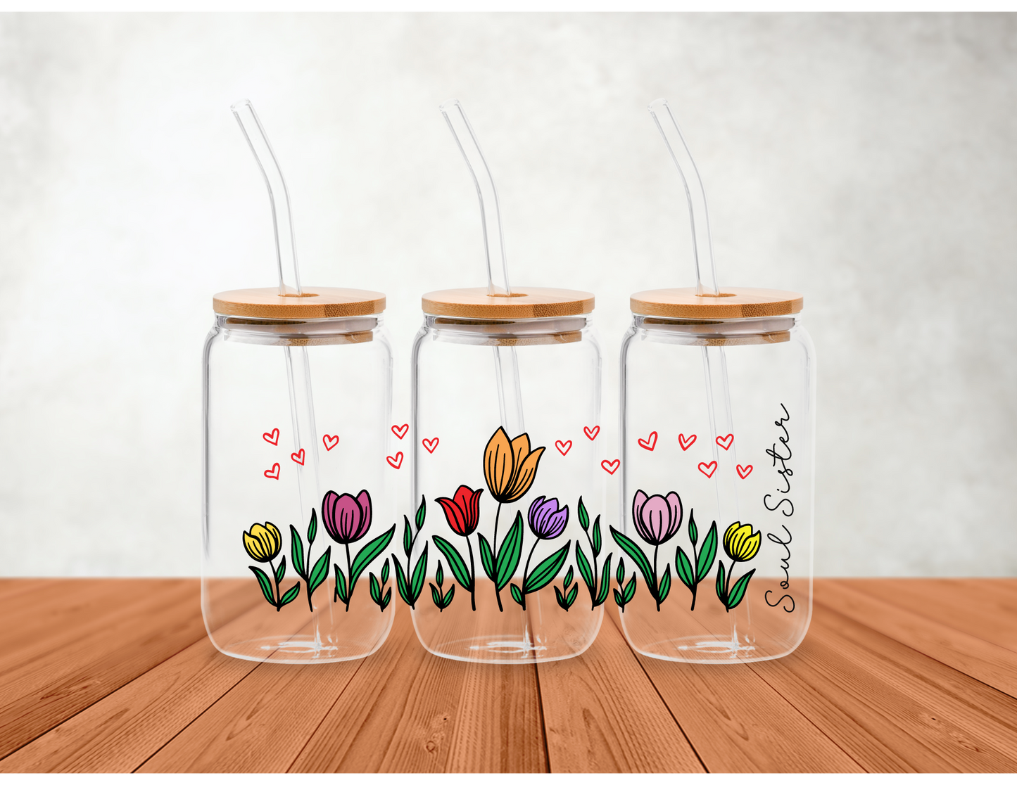 Soul Sister with Tulips Glass Can -16oz